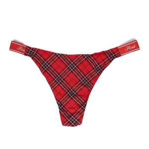 Victoria's Secret PINK Plaid Thong XXL Women Holiday Panty Cotton Modal logo VS